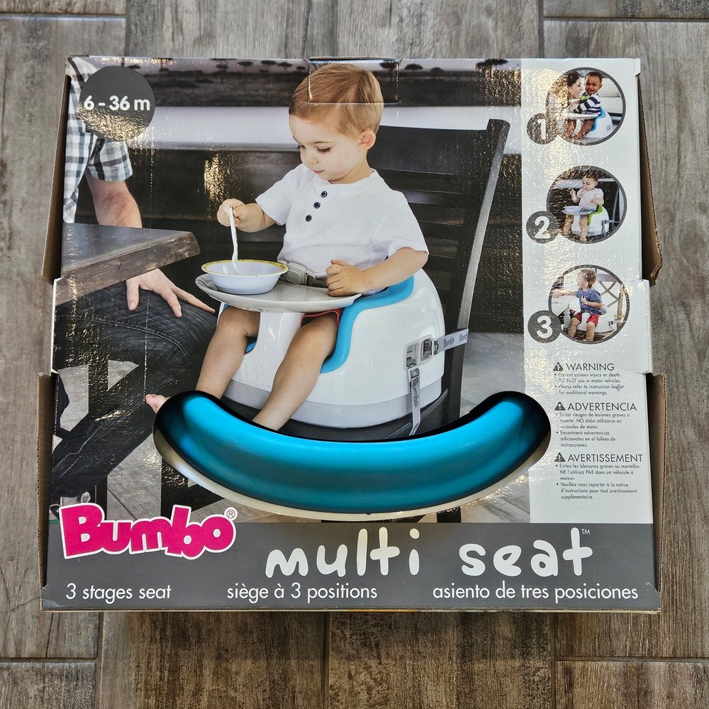 Bumbo Multi Seat Kids 6-36m Blue White 3-Stage Booster Floor Feeding Chair